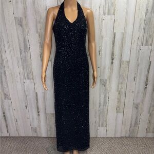 Betsy & Adam Black Halter Gown